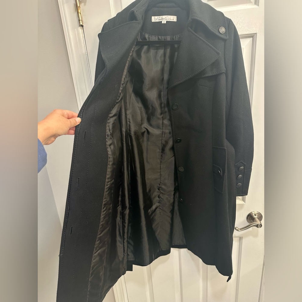 Kenneth Cole New York Black Trench Coat, Wool Coat, Winter Coat - Picture 8 of 12